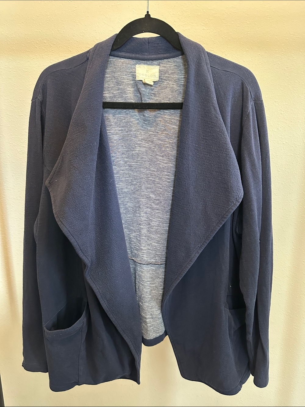 Caslon Open-Front Navy Draped Cardigan Jacket